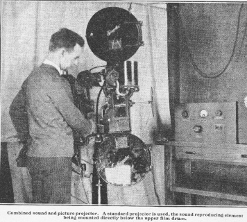 film projector with sound unit under top reel