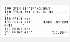 Sample TI thermal printer printout