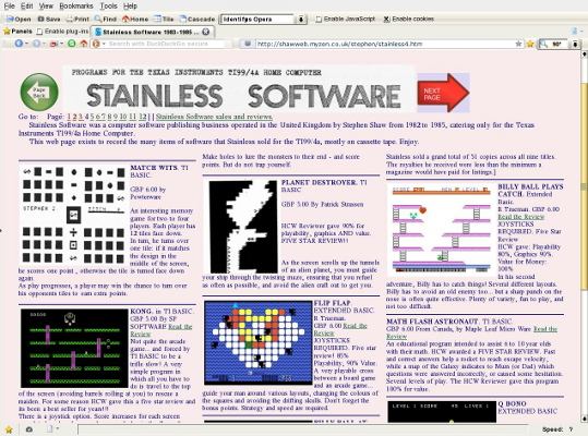 Stainless Software titles on the Internet